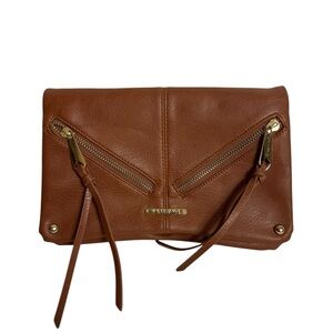Rampage Brown‎ Faux Leather Fold-Over Clutch with Gold Zippers